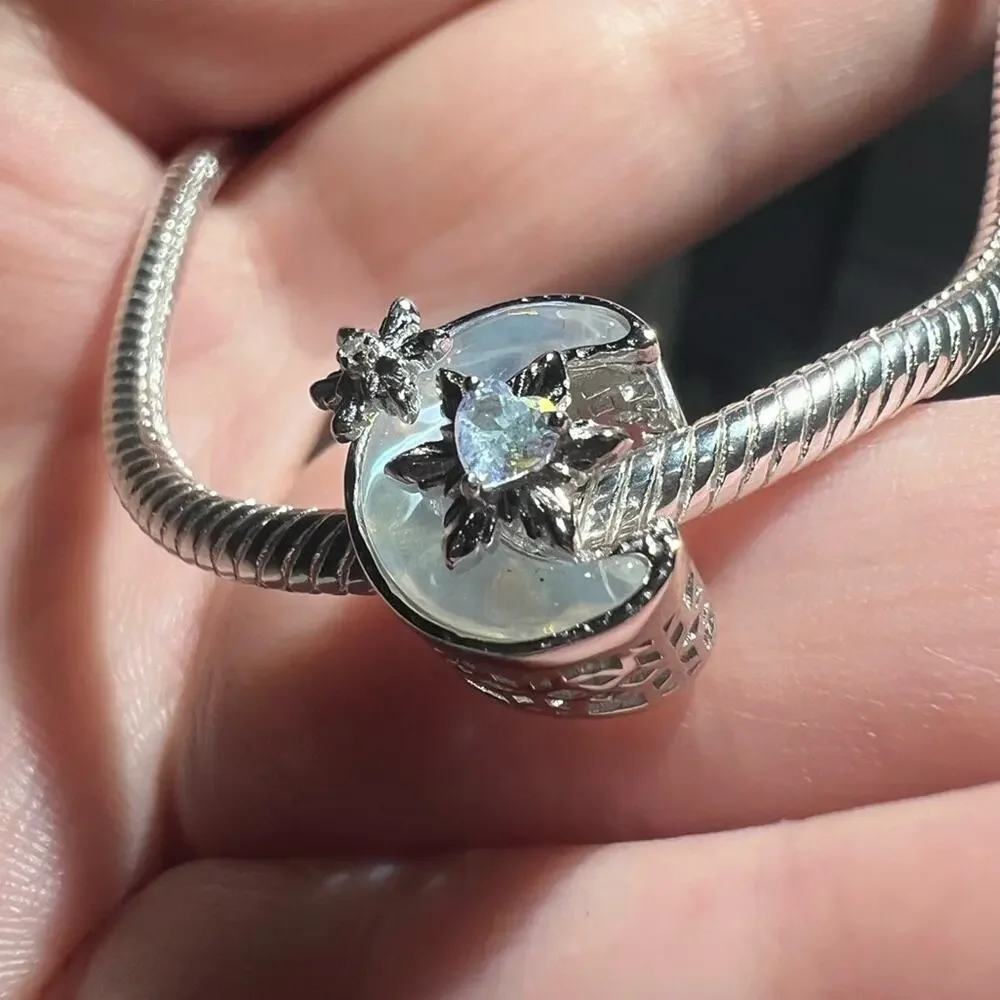 Silver Opalescent Moon Charm